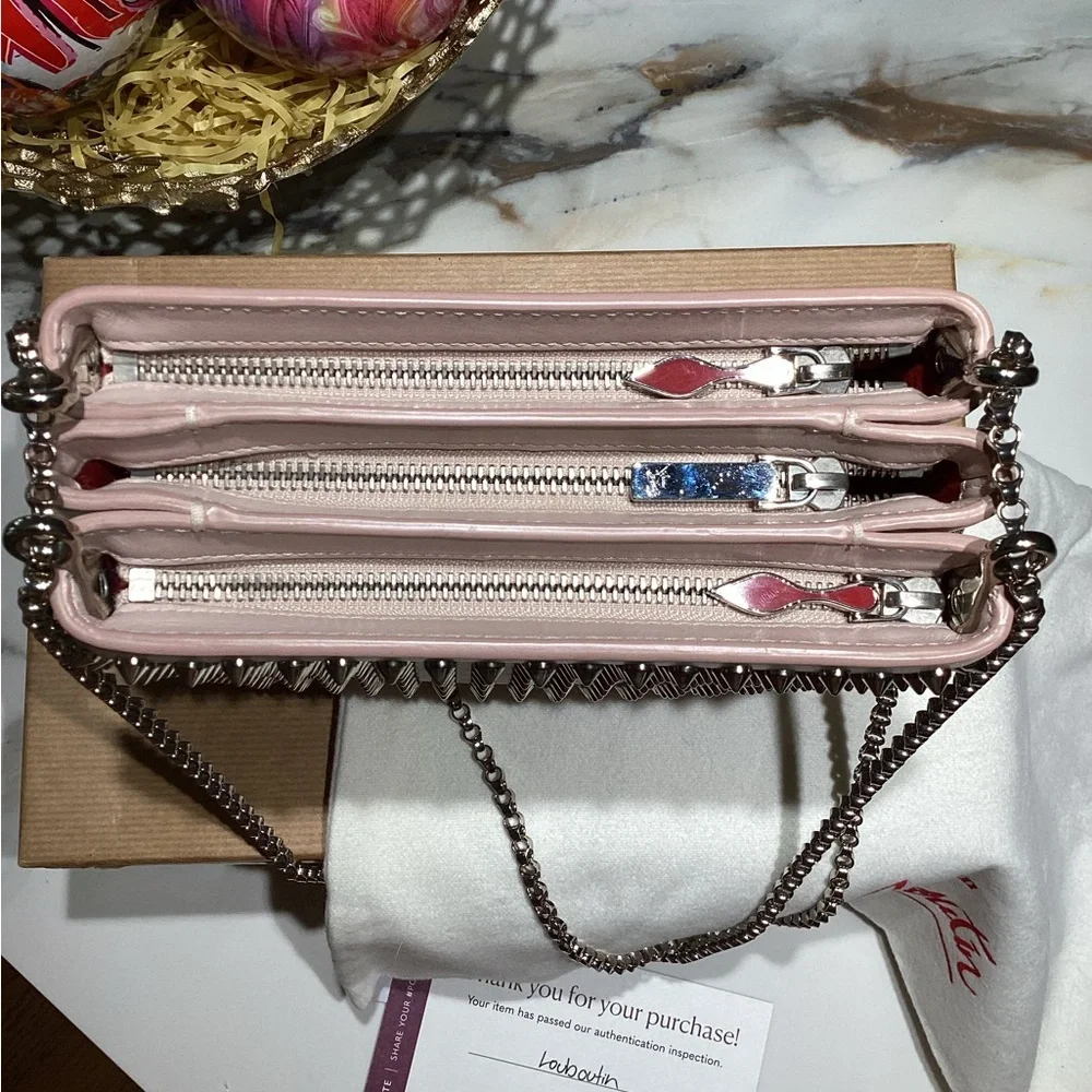 Christian Louboutin TRILOUBI SPIKE BALLERINA PINK SHOULDER BAG. NEW